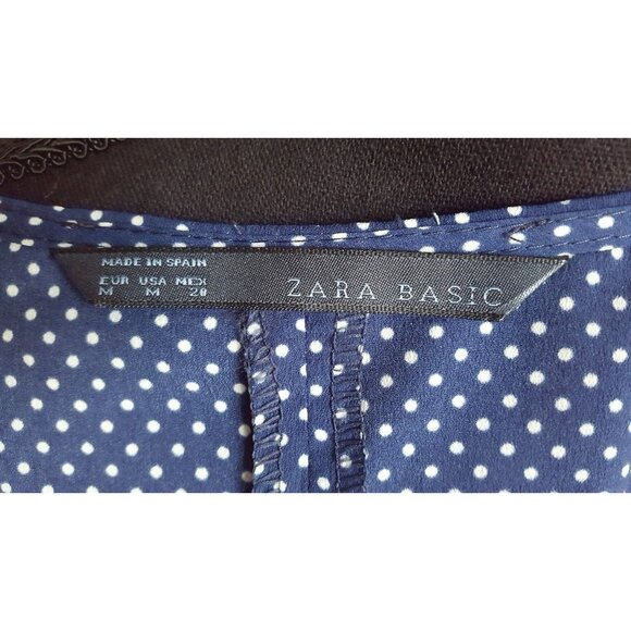 Zara Basic Women's Dress Medium Blue Polka Dot Drawstring Waist Pockets - Picture 9 of 10